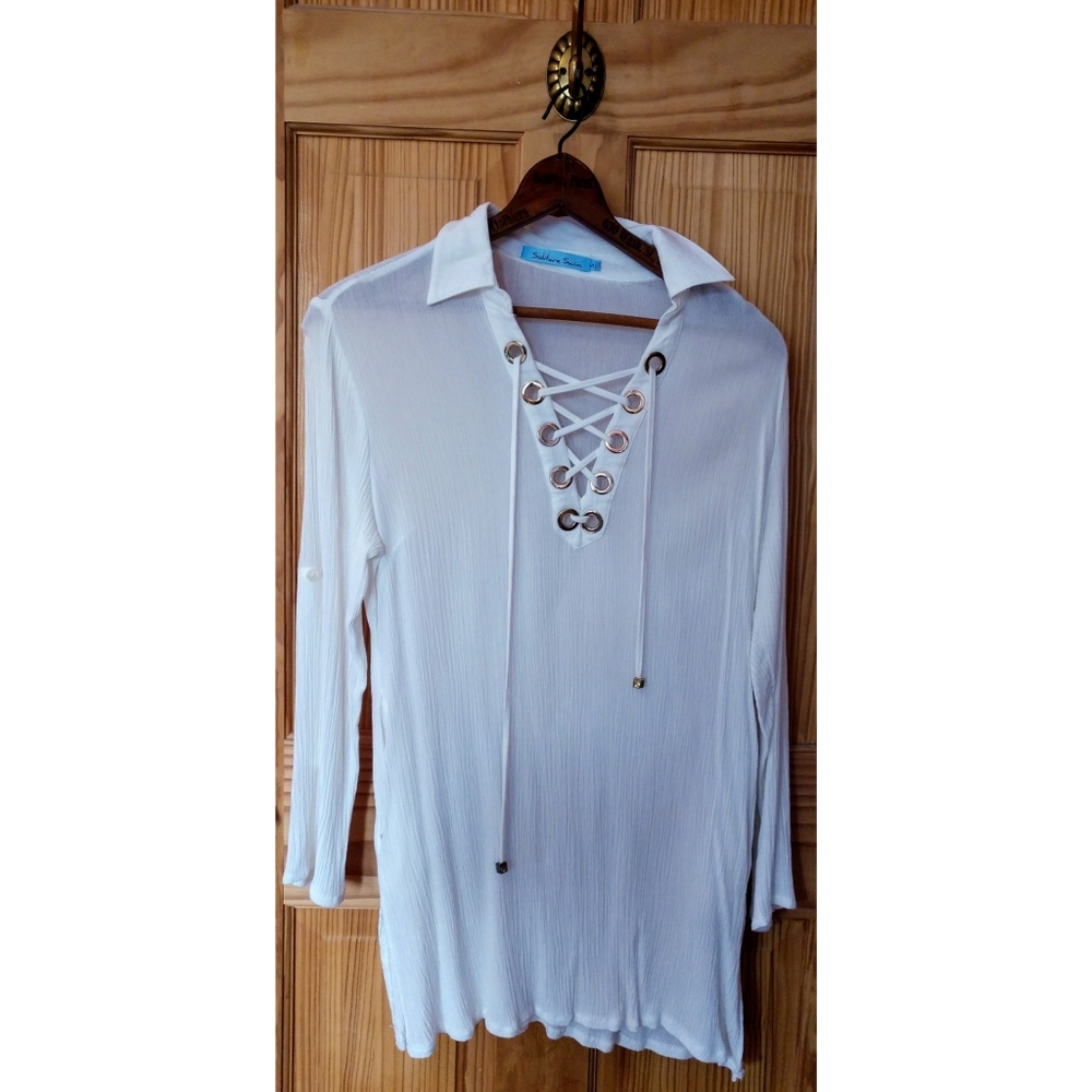 Solitaire Swim White + Gold Beach Coverup